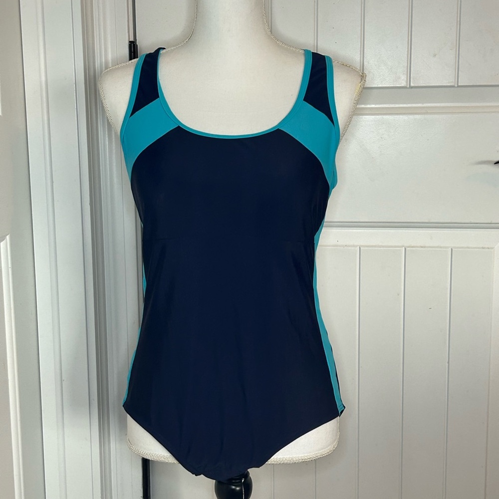 Navy Blue and Teal  One-Piece Swimsuit